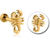 GOLD PVD COATED SURGICAL STEEL TRAGUS MICRO BARBELL - SCORPION