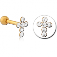 GOLD PVD COATED SURGICAL STEEL JEWELLED CROSS TRAGUS MICRO BARBELL