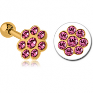 GOLD PVD COATED SURGICAL STEEL JEWELLED FLOWER TRAGUS MICRO BARBELL PIERCING
