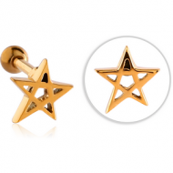 GOLD PVD COATED SURGICAL STEEL TRAGUS MICRO BARBLL - STAR PIERCING