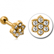 GOLD PVD COATED SURGICAL STEEL JEWELLED TRAGUS MICRO BARBELL - FLOWER