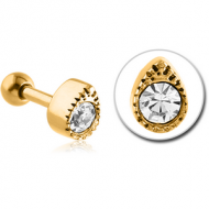 GOLD PVD COATED SURGICAL STEEL JEWELLED TRAGUS MICRO BARBELL - DROP PIERCING