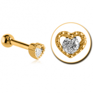 GOLD PVD COATED SURGICAL STEEL JEWELLED TRAGUS MICRO BARBELL - HEART