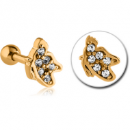 GOLD PVD COATED SURGICAL STEEL JEWELLED TRAGUS MICRO BARBELL - BUTTERFLY