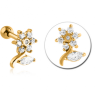 GOLD PVD COATED SURGICAL STEEL JEWELLED TRAGUS MICRO BARBELL - FLOWER