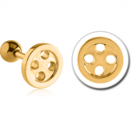 GOLD PVD COATED SURGICAL STEEL BUTTON TRAGUS BARBELL