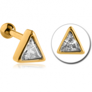 GOLD PVD COATED SURGICAL STEEL JEWELLED TRAGUS MICRO BARBELL - TRIANGLE PIERCING