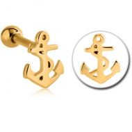 GOLD PVD COATED SURGICAL STEEL TRAGUS MICRO BARBELL - ANCHOR