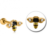 GOLD PVD COATED SURGICAL STEEL JEWELLED TRAGUS MICRO BARBELL WITH ENAMEL - BEE