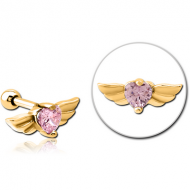GOLD PVD COATED SURGICAL STEEL JEWELLED TRAGUS MICRO BARBELL - WINGED HEART