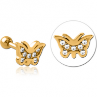 GOLD PVD COATED SURGICAL STEEL JEWELLED TRAGUS MICRO BARBELL - BUTTERFLY