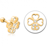 GOLD PVD COATED SURGICAL STEEL JEWELLED TRAGUS MICRO BARBELL - FLOWER
