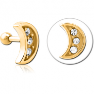 GOLD PVD COATED SURGICAL STEEL JEWELLED TRAGUS MICRO BARBELL - CRESCENT