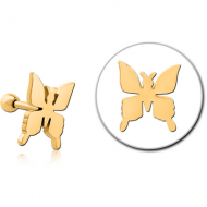 GOLD PVD COATED SURGICAL STEEL TRAGUS MICRO BARBELL - BUTTERFLY