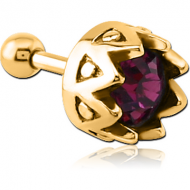 GOLD PVD COATED SURGICAL STEEL JEWELLED TRAGUS MICRO BARBELL