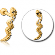 GOLD PVD COATED SURGICAL STEEL SNAKE JEWELLED TRAGUS MICRO BARBELL PIERCING
