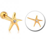 GOLD PVD COATED SURGICAL STEEL STAR JEWELLED TRAGUS MICRO BARBELL