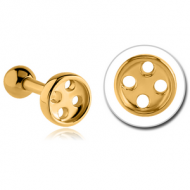 GOLD PVD COATED SURGICAL STEEL TRAGUS MICRO BARBELL - BUTTON