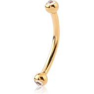 GOLD PVD COATED SURGICAL STEEL DOUBLE JEWELLED CURVED MICRO BARBELL PIERCING