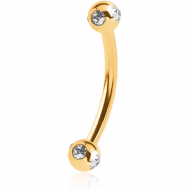 GOLD PVD COATED SURGICAL STEEL CURVED MICRO BARBELL WITH SATELLITE JEWELLED BALLS PIERCING