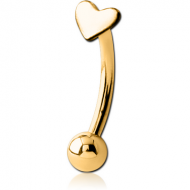 GOLD PVD COATED SURGICAL STEEL HEART FANCY CURVED MICRO BARBELL PIERCING