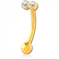 GOLD PVD COATED SURGICAL STEEL JEWELLED FANCY CURVED MICRO BARBELL