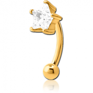 GOLD PVD COATED SURGICAL STEEL JEWELLED CURVED MICRO BARBELL - STAR
