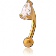 GOLD PVD COATED SURGICAL STEEL JEWELLED CURVED MICRO BARBELL - TEAR DROP