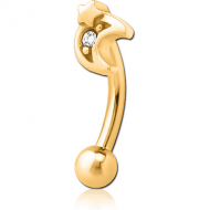 GOLD PVD COATED SURGICAL STEEL JEWELLED FANCY CURVED MICRO BARBELL - CRESCENT AND STAR PIERCING