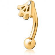 GOLD PVD COATED SURGICAL STEEL JEWELLED FANCY CURVED MICRO BARBELL - WEB