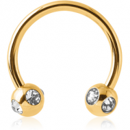 GOLD PVD COATED SURGICAL STEEL MICRO CIRCULAR BARBELL WITH SATELLITE JEWELLED BALLS PIERCING