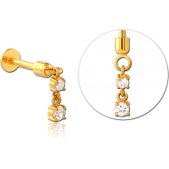 GOLD PVD COATED SURGICAL STEEL TRAGUS MICRO LABRET WITH JEWELLED CHARM
