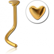 GOLD PVD COATED SURGICAL STEEL HEART CURVED NOSE STUD