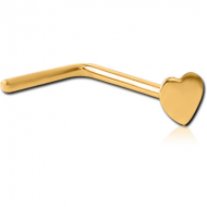 STERLING SILVER 925 GOLD PVD COATED 90 DEGREE HEART NOSE STUD PIERCING