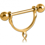 GOLD PVD COATED SURGICAL STEEL NIPPLE STIRRUP WITH HOOP PIERCING
