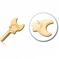 GOLD PVD COATED SURGICAL STEEL THREADLESS ATTACHMENT - CRESCENT AND STAR PIERCING