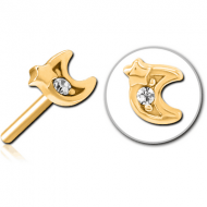 GOLD PVD COATED SURGICAL STEEL JEWELLED THREADLESS ATTACHMENT - CRESCENT AND STAR PIERCING