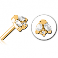 GOLD PVD COATED SURGICAL STEEL JEWELLED THREADLESS ATTACHMENT PIERCING