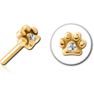 GOLD PVD COATED SURGICAL STEEL JEWELLED THREADLESS ATTACHMENT - ANIMAL PAW CENTER GEM PIERCING