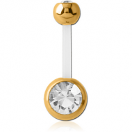 PTFE GOLD PVD COATED DOUBLE JEWELLED NAVEL BANANA PIERCING