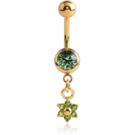GOLD PVD COATED SURGICAL STEEL JEWELLED MINI NAVEL BANANA WITH FLOWER CHARM PIERCING