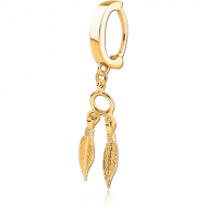 GOLD PVD COATED SURGICAL STEEL BELLY CLICKER WITH DANGLING CHARM PIERCING