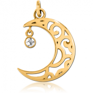 GOLD PVD SURGICAL STEEL JEWELLED CHARM - CRESCENT