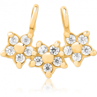 GOLD PVD COATED SURGICAL STEEL SLIDING JEWELLED CHARM FOR HINGED SEGMENT RING - TRIPLE FLOWER