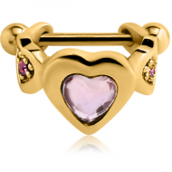 GOLD PVD COATED SURGICAL STEEL JEWELLED CARTILAGE SHIELD - THREE HEARTS PIERCING