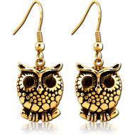 GOLD PVD COATED SURGICAL STEEL EARRINGS WITH ENAMEL - OWL