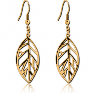 GOLD PVD COATED SURGICAL STEEL EARRINGS PAIR - LEAF