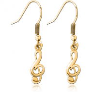 GOLD PVD COATED SURGICAL STEEL EARRINGS PAIR - MUSIC NOTE