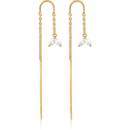 GOLD PVD COATED SURGICAL STEEL CHAIN JEWELLED EARRINGS PAIR