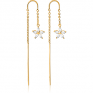 GOLD PVD COATED SURGICAL STEEL CHAIN JEWELLED EARRINGS PAIR
